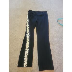 Nicole Miller Collection Black Pants Women 2 Small Dress Pants Wool Floral